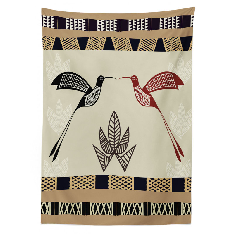 Ambesonne Hummingbird Tablecloth, Image Of Bamboo And Hummingbirds Geometric Pattern Traditional Tribal Art, Rectangular Table Cover For Dining Room Kitchen Decor, 52" X 70", Brown Black