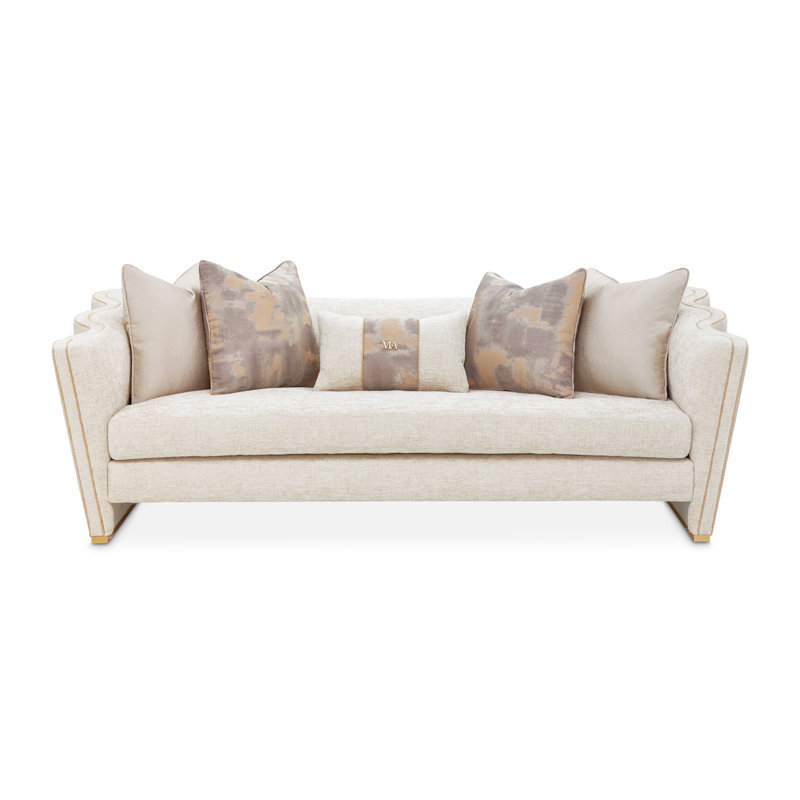 Beige Chenille Tuxedo Arm Sofa with Gold Legs