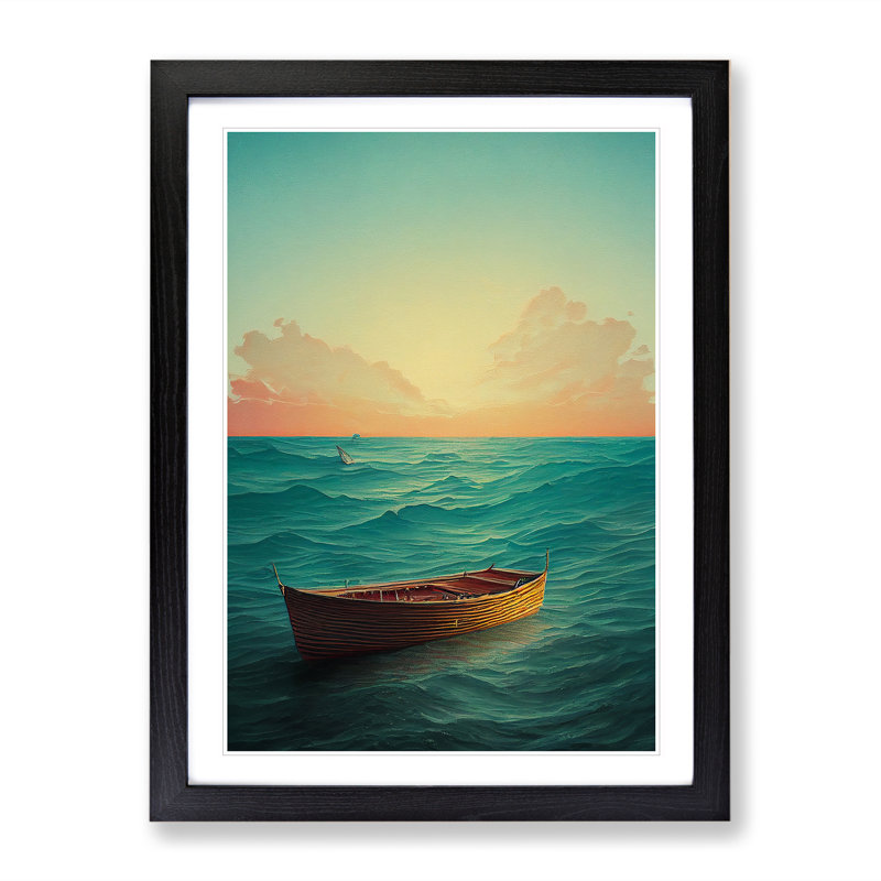 Boat Behind The Sun - Print, White, 66cm H x 48cm W x 2cm D, Black Framed