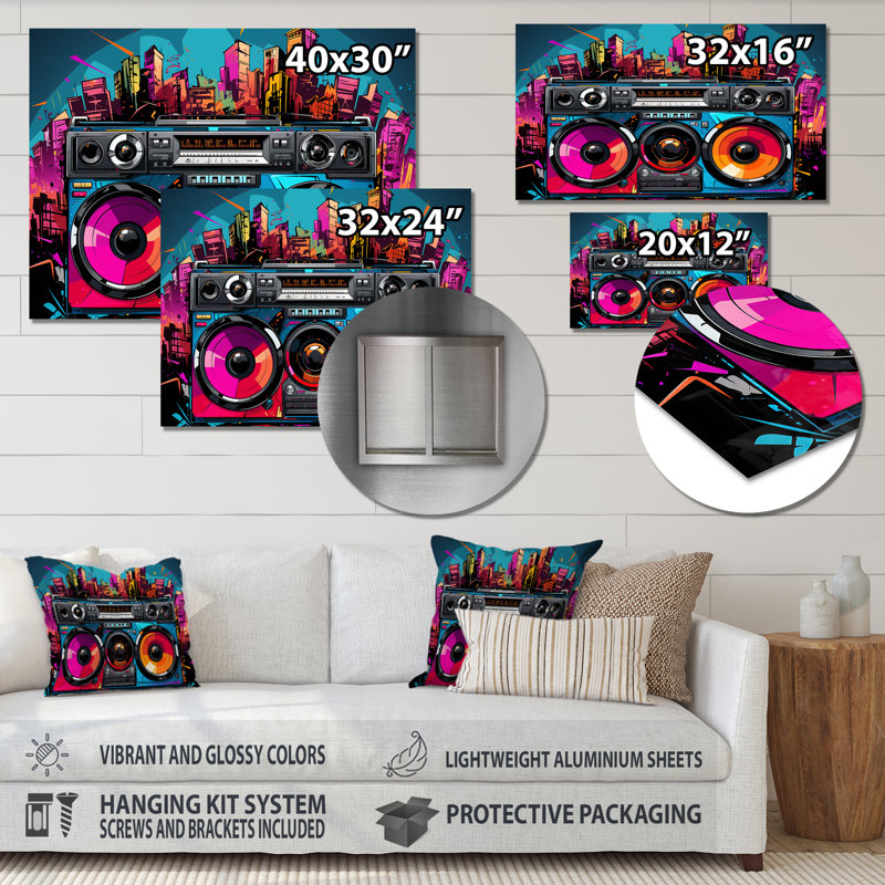 Pop Art Vibrant Boom Box Music - Platines vinyle, H 12 po x l 20 po x P 1 po