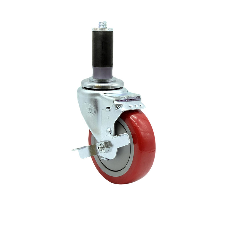 Polyurethane Expanding Caster with Brake, Red