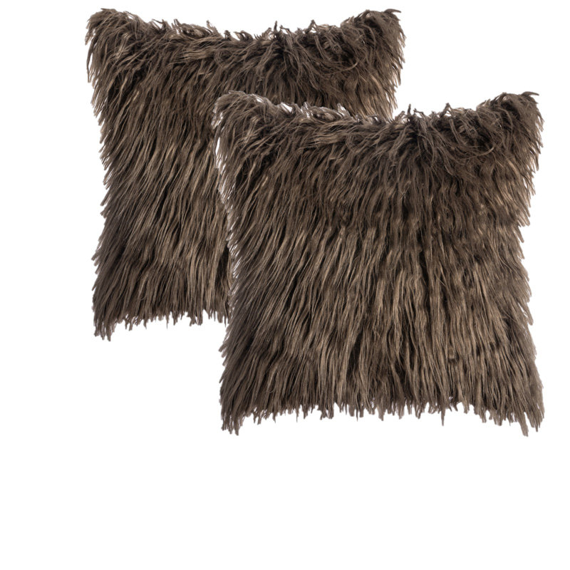 Housse de coussin décoratif en fausse fourrure avec insert, Brun chocolat