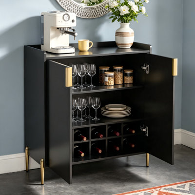 32" W Home Wine Bar Cabinet With Wine Rack & Adjustable Storage Shelf, Modern Sideboard With Soft-Closing Hinge, Dinning Room Buffet Cabinet, Liquor Cabinet Kitchen