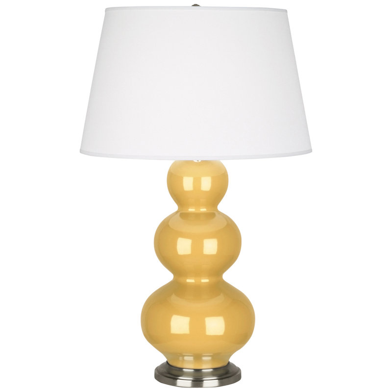 Triple Gourd Ceramic Table Lamp, Sunset Yellow/Antique Silver, Antique Silver