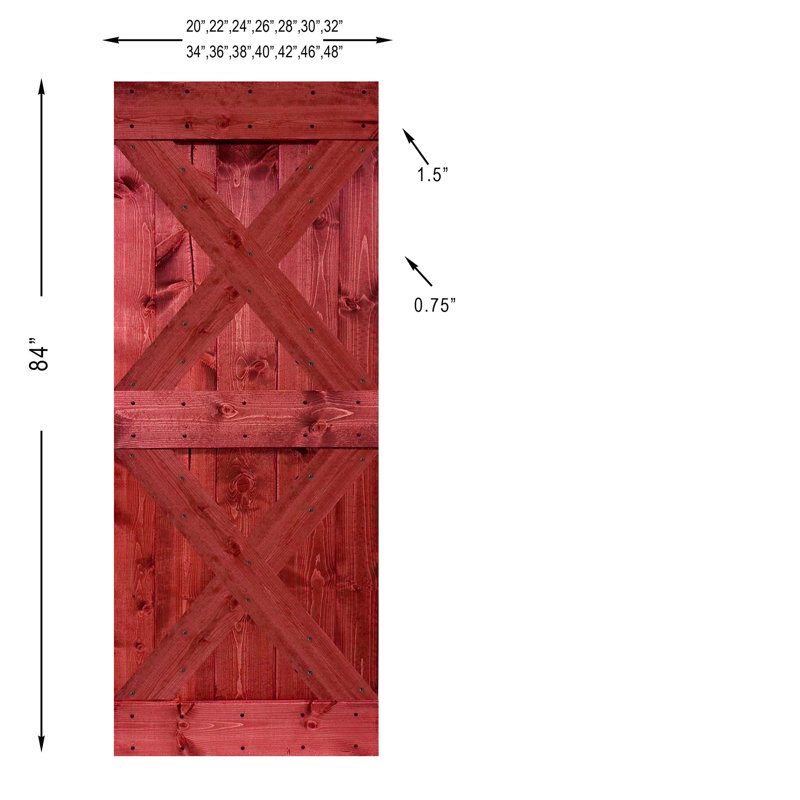 Ensemble de quincaillerie pour porte de grange simple en bois, Rouge cerise, 38 po x 84 po