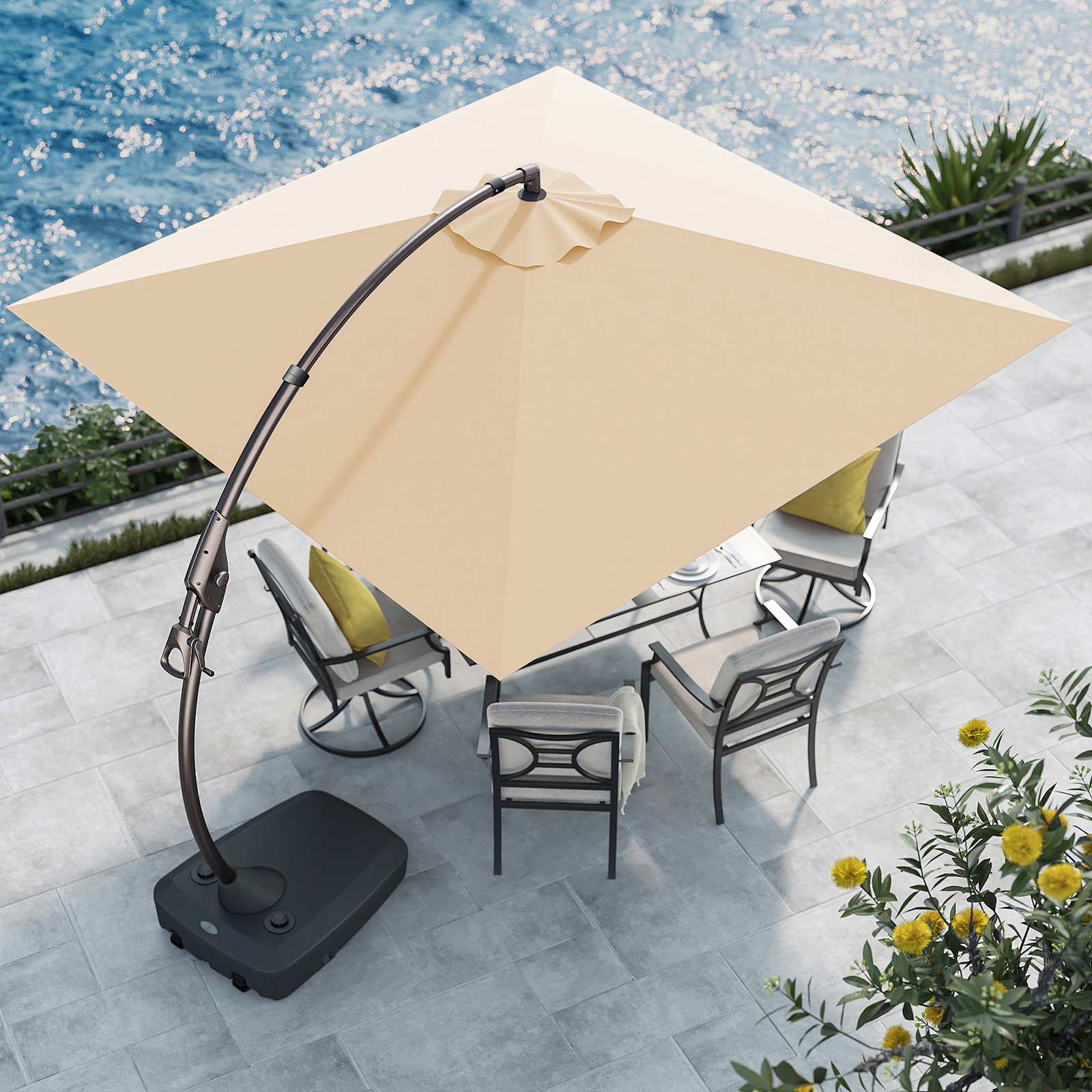 Desiree 9.8' Sunbrella® Cantilever Umbrella, Canvas Flax