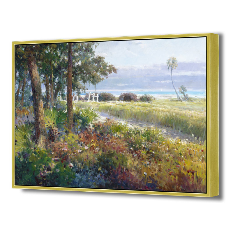 "Sentier côtier avec palmiers", H 38 po x l 50 po, Doré
