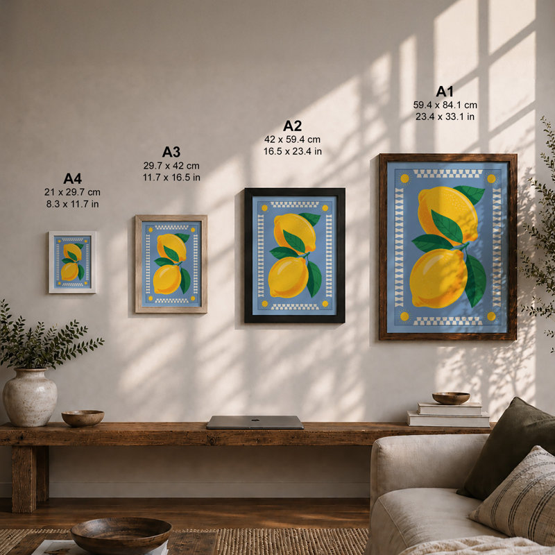 Bright Lemons Boho - Framed Print, A2 - 59.4 x 42.0 cm, Oak