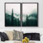 «Dark Mountain Range Tree Forest Mist Nature Landscape», impression sur toile, 2 pièces-92285484-92285481