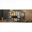 Lit mezzanine simple en bois massif gris clair avec échelle, glissade, tableau noir intégré et bande lumineuse