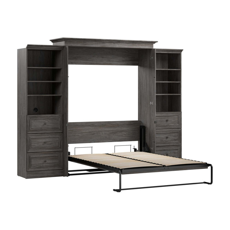 Grand lit escamotable avec rangement Alvaretta, Noyer gris