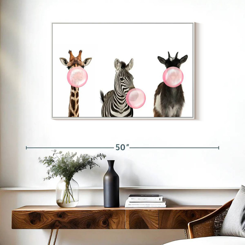 Animaux de safari Bubble Gum, Cadre flottant blanc, 37 po x 25 po