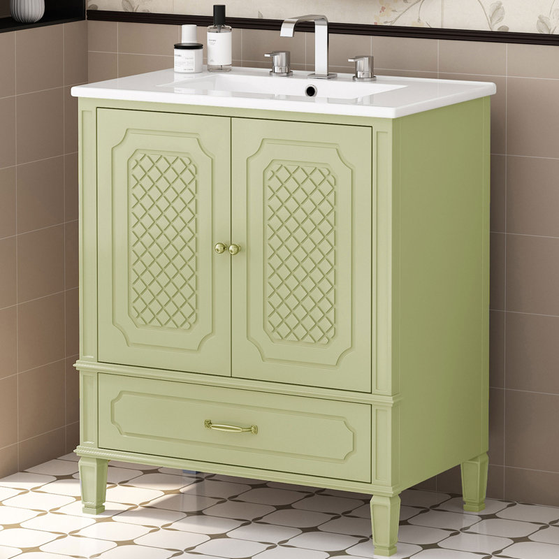 30'' Single Bathroom Vanity With Ceramic Top, Green