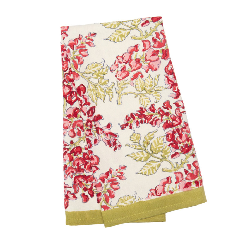 Kappa Floral Tea Towel Kitchen Towel, Olive Green/Pink/Ivory/Red