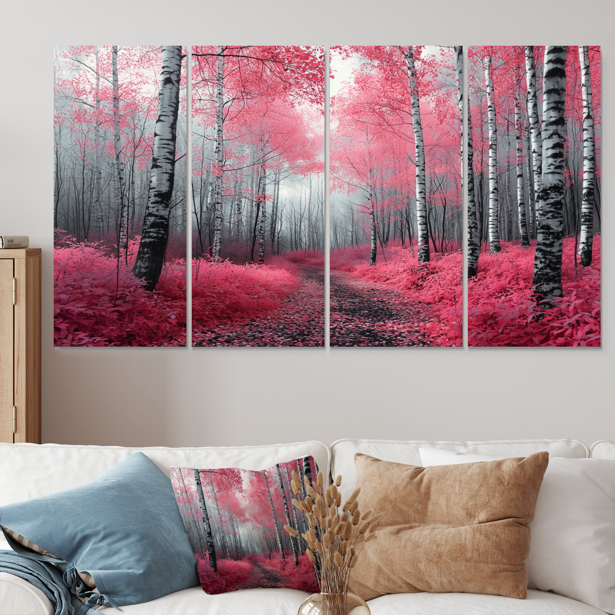 Millwood Pines Pink Birch Trees Forest Path Panorama I - Forest Wall ...