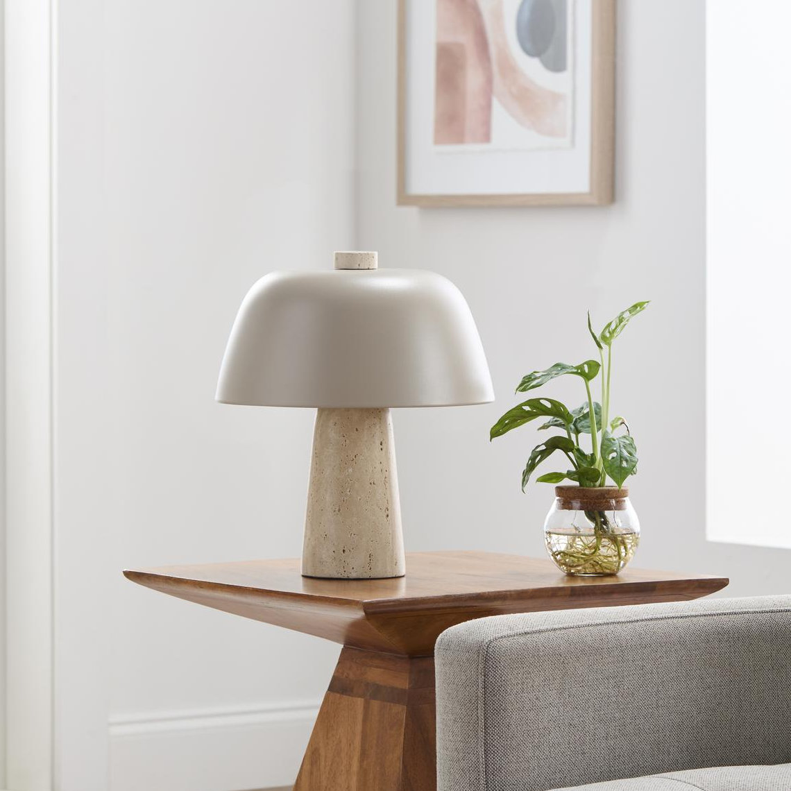 Accent Table Lamp, Beige, 13.1" H x 11.4" W x 11.4" D