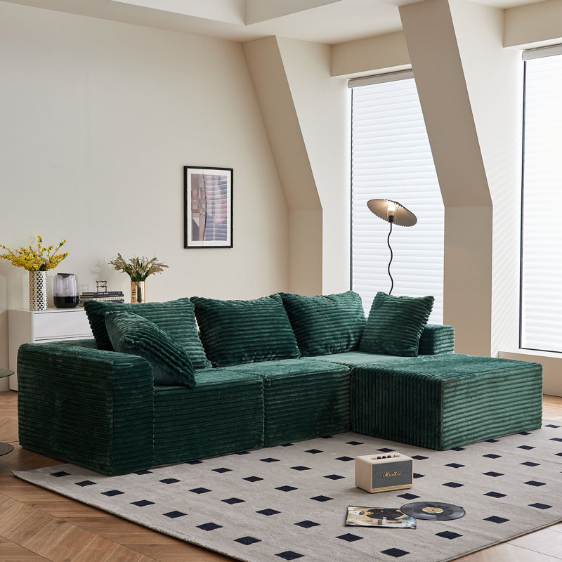 Boneless 108" W Reversible Modular Sectional with No Assembly Required, Green 