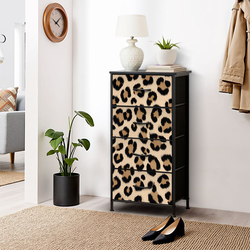 Commode pour commode de chambre à coucher pour commode à imprimé léopard et commodes de rangement en tissu avec bacs de rangement à 4 tiroirs