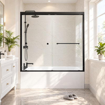 Porte de baignoire coulissante en verre à double contournement l 55 à 60 po x H 60 po, verre trempé 1/4 po (6 mm) antidéflagrant