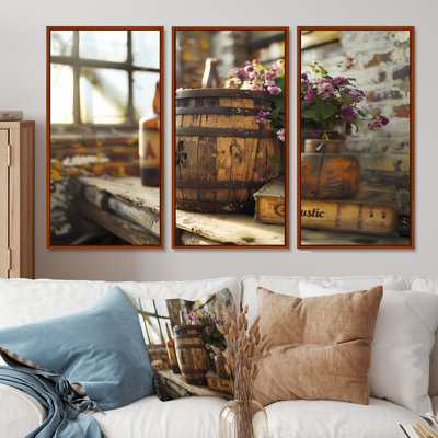Floral Rustic Barrel Charm I - Rustic Wall Decor Set