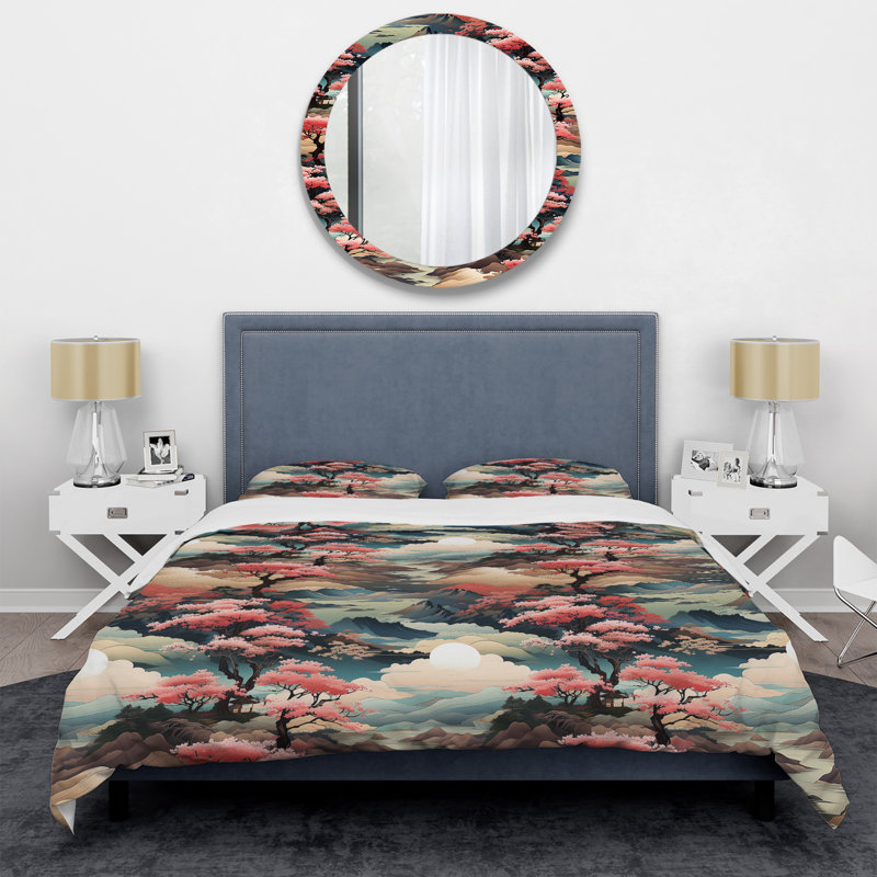 Ensemble de housse de couette Mountain Ukiyo E Paysages III, Housse de couette pour très grand lit et 2 très