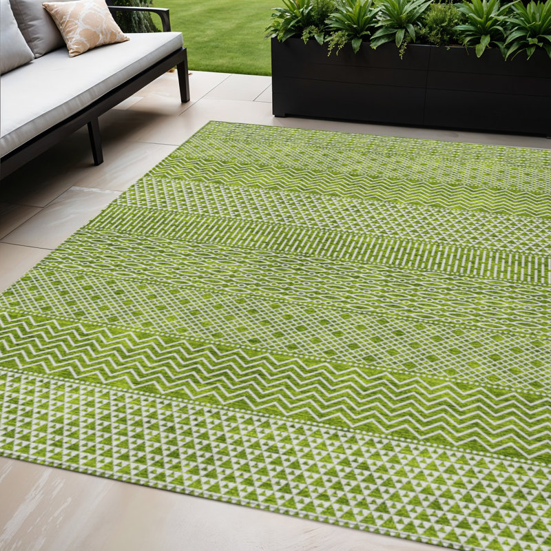 Tapis intérieur lavable à motif de chevrons vert lime et ivoire 5 pi x 8 pi