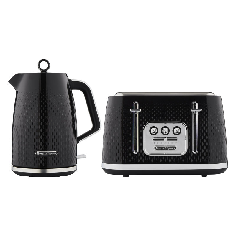 Swan Elegance 1.7L Electric Tea Kettle & 4 Slice Toaster, Black
