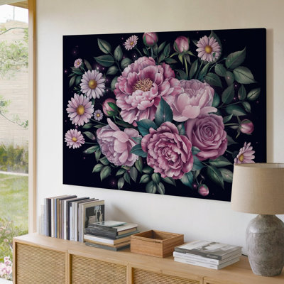 Reproduction d'art sur toile, "Un arrangement luxuriant de fleurs dans de riches nuances de mauve et de lavande"