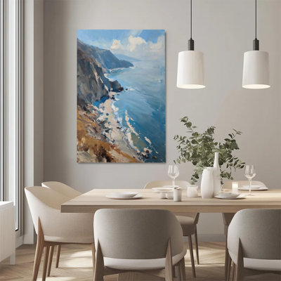Coastal Cliffs & Waves Crashing on Sandy Shore Canvas Wall Art - Gallery Wrap Canvas with Solid Wood Inner Frame, Ready to Hang