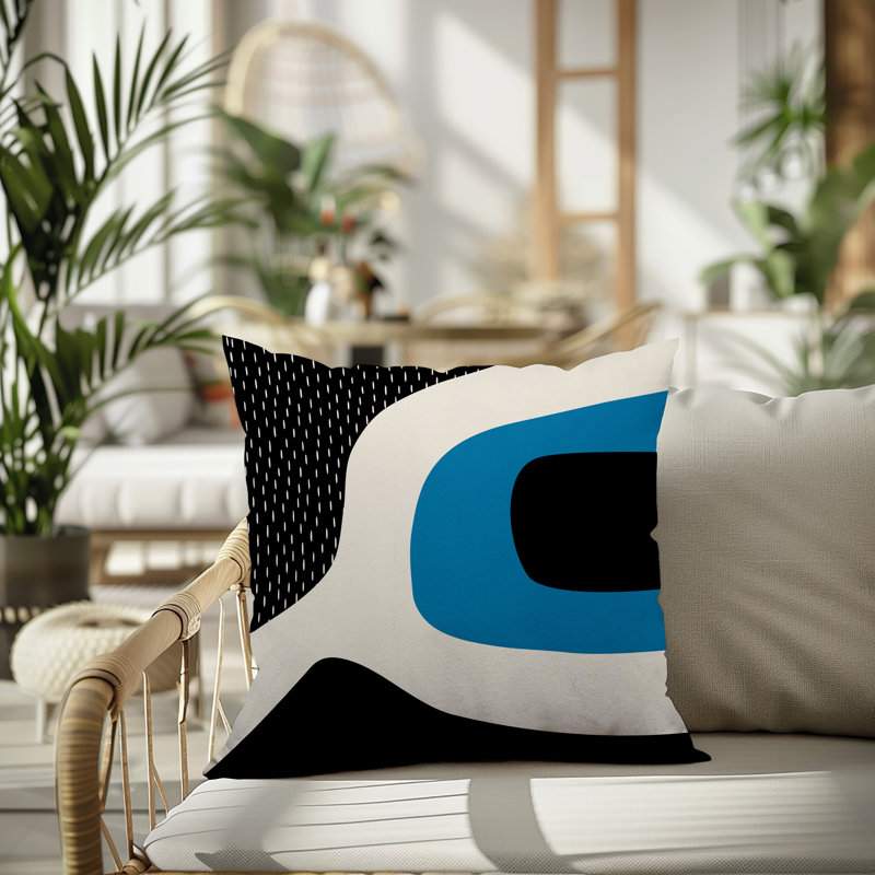 Coussin carré intérieur / extérieur pia, H 17 po x l 17 po, Turquoise / noir / blanc cassé