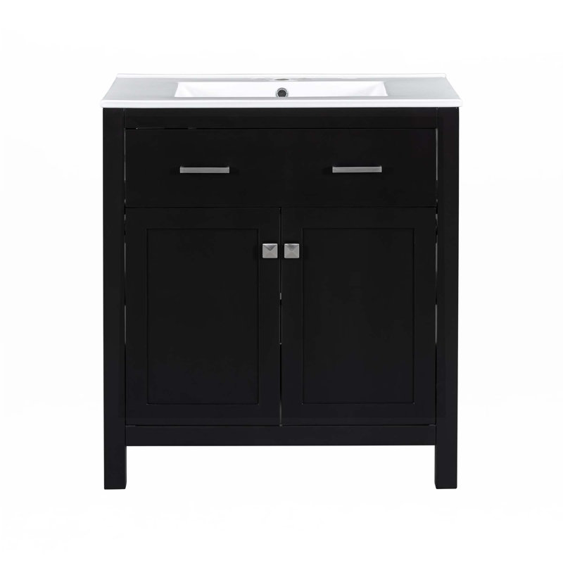 Meuble-lavabo de 30 pouces avec lavabo en céramique, Noir, noir, noir, noir