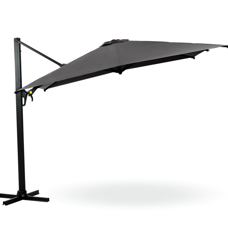 Parasol d'extérieur gris 10 pi. Rotation à 360 ° et inclinaison réglable. Tissu protégé. Fabrication pour patio inclinable.