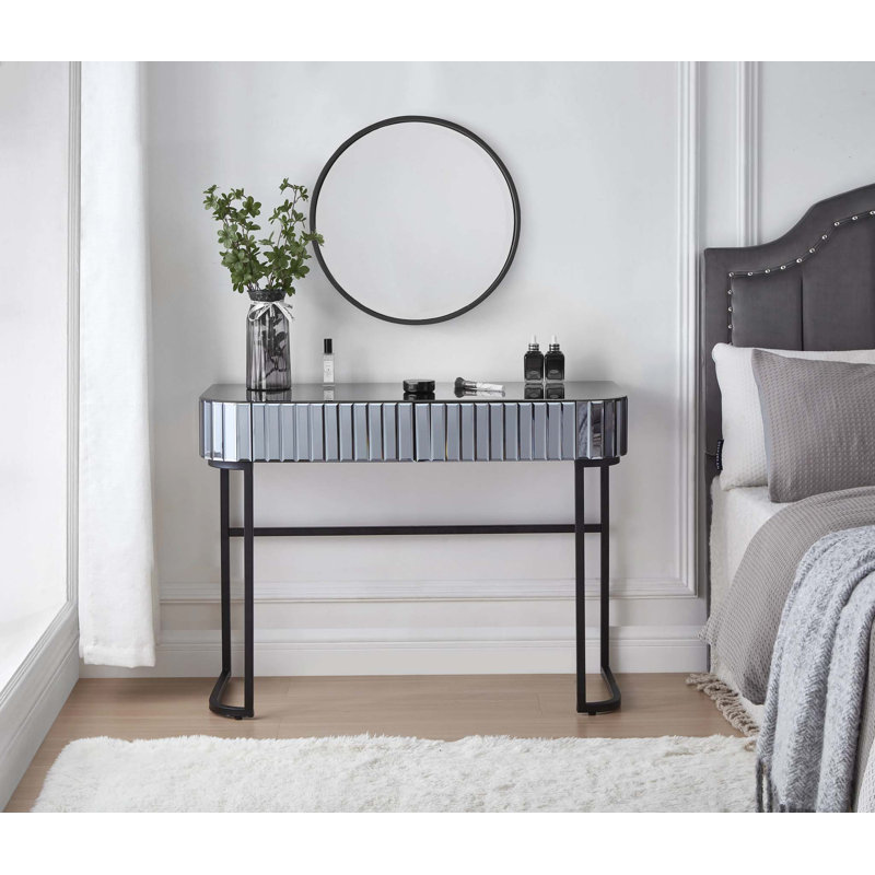 39" Mirrored Makeup Vanity Table with Stainless Steel Base, Mirrored Console Dressing Table with 2 Drawers,Versatile Desk for Bedroom and Office