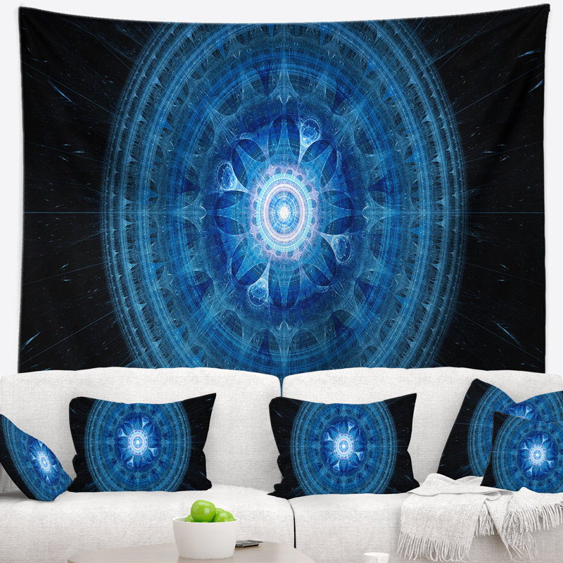 Tapisserie sphère à sphère fractale bleu vif abstrait, H 78 po x l 92 po
