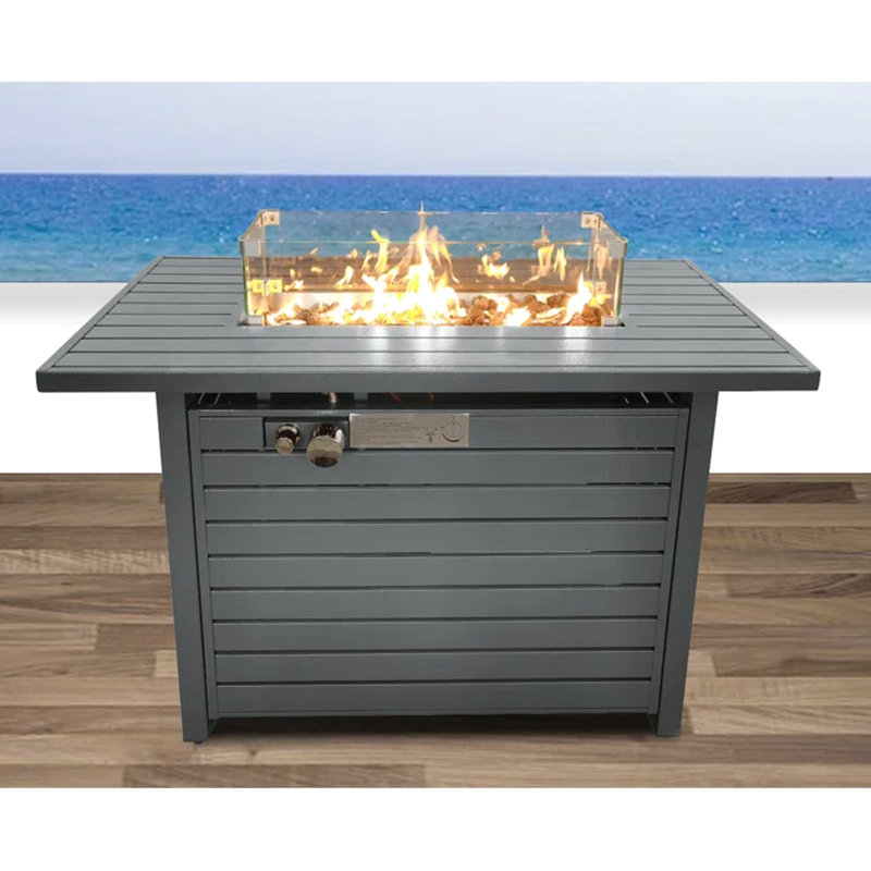 Table de foyer d'extérieur au propane en acier l 42 po x H 25 po avec couvercle - pour l'extérieur