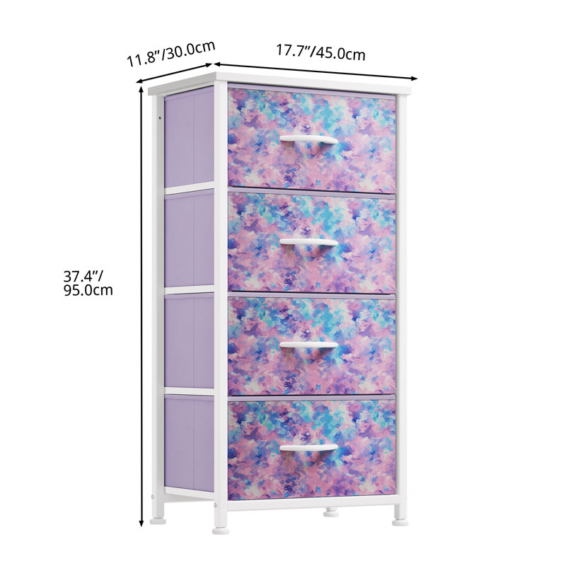 Commode pour la lingerie 4 tiroirs Kathiria, Mauve / Blanc