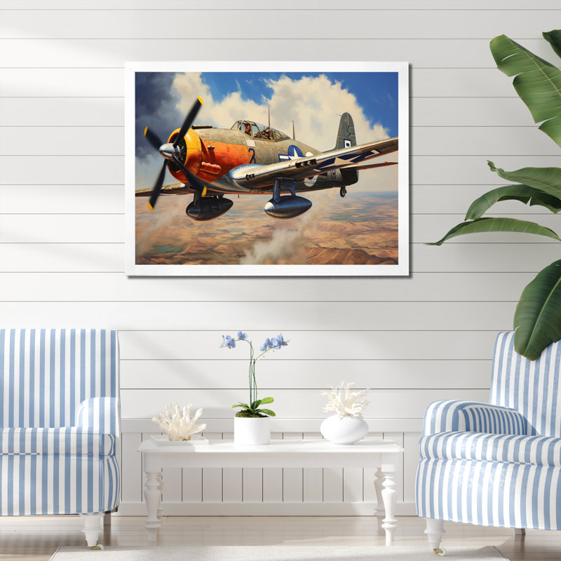«P51B Plane Skyline II», reproduction sur toile, Cadre photo blanc, H 24 po x l 32 po x P 1 po