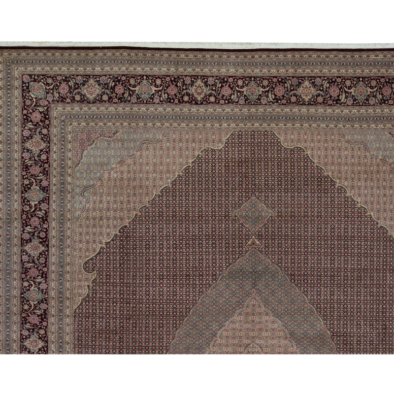 Tapis rouge et brun clair de haute qualité noué à la main