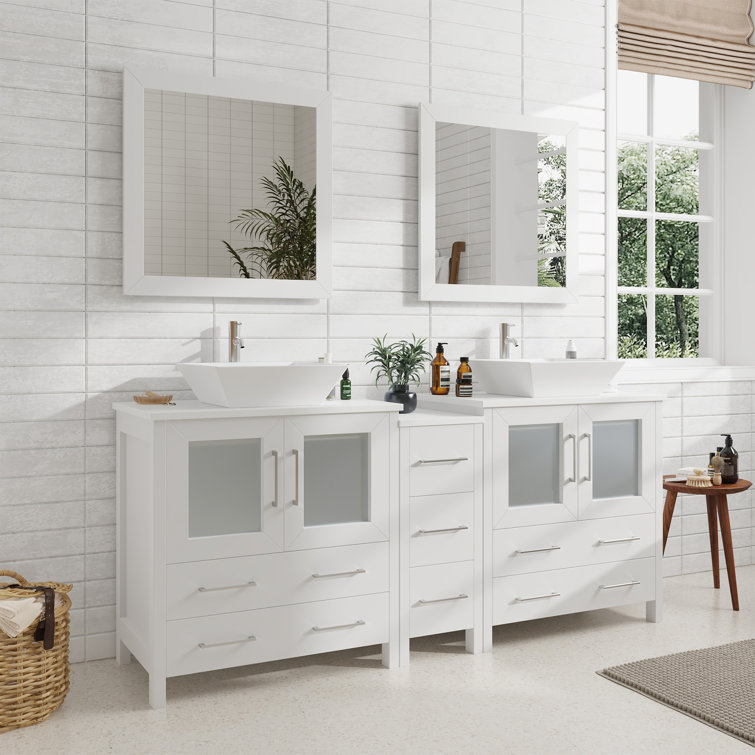 Karson 72'' Double Bathroom Vanity with Engineered Marble Top with Mirror