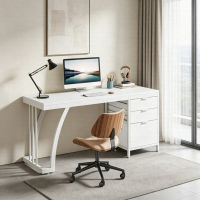 Industrial Computer Desk 59", Study Desk With Reversible Drawer Cabinet And File Storage