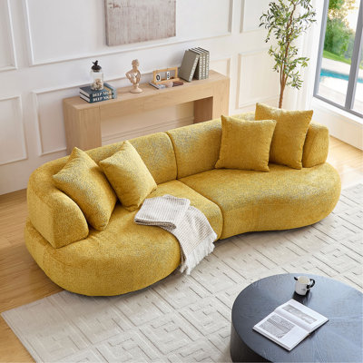 102.36 inch Mid Century Modern Sectional Curved Sofa Couch, Comfy Sofa for Living Room,Upholstered 4-Seat Sofa Boucle Fabric Cream Style Couch for Apartment
