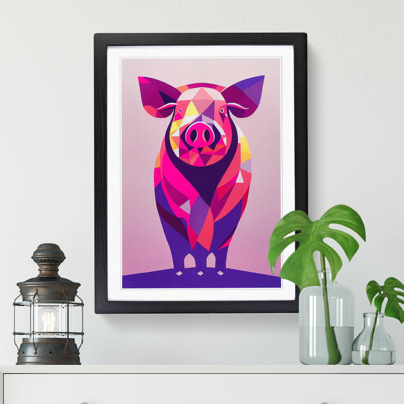 Pig Abstract - Single Picture Frame Print, 64cm H x 46cm W x 2cm D, Black