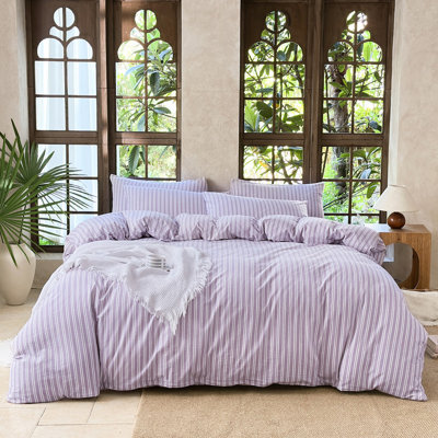 Ensemble de housse de couette rayé 100% coton délavé DONEUS