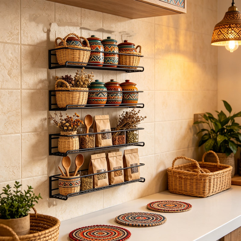 4-Tier Wall Mounted Spice Rack Organizer for Kitchen Storage