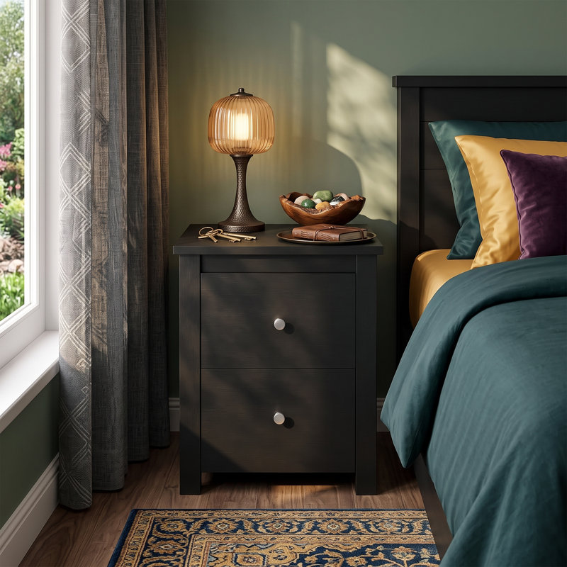 Table de chevet moderne en bois à 2 tiroirs, élégante table d'appoint blanche avec glissières douces pour chambre à coucher