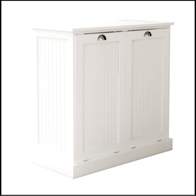 Katashia Wood Cabinet Laundry Hamper  white E1 MDF Laundry Sorter Cabinet  Two compartments with removable cloth bags