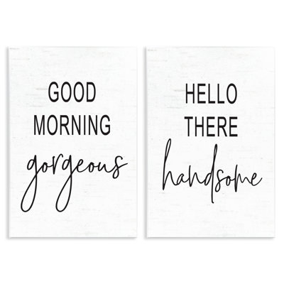 "Good Morning Gorgeous Hello There Handsome Romantic", ensemble de 2 plaques murales surdimensionnées