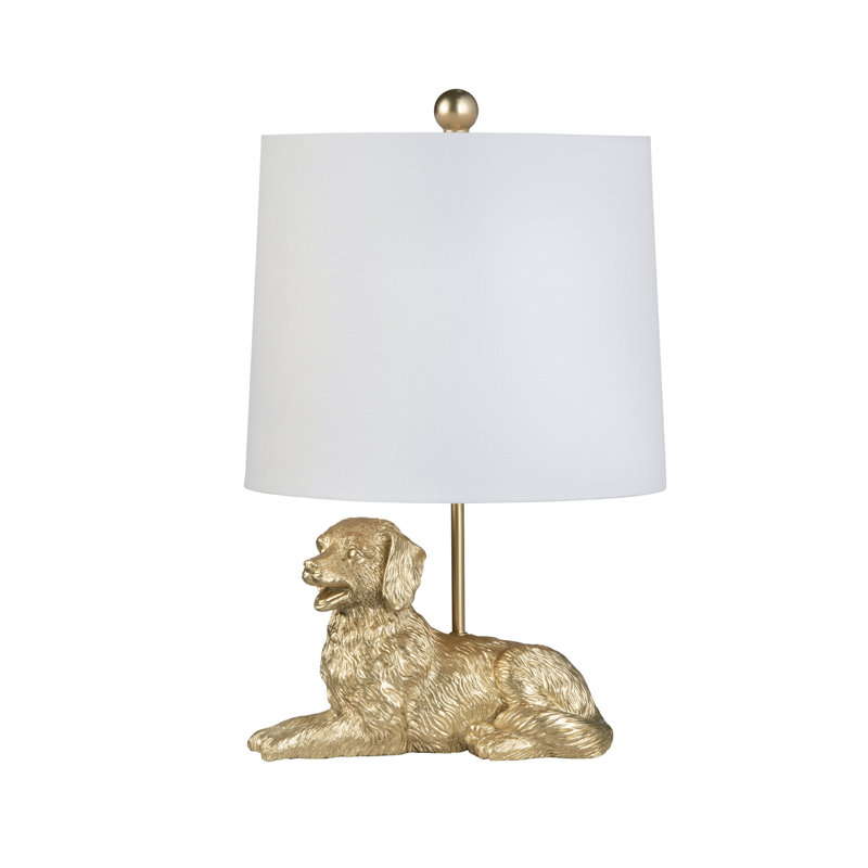 Lampe de table en résine pour chien avec abat-jour en lin, 100 W, Doré, H 22 po x l 12 po x P 12 po