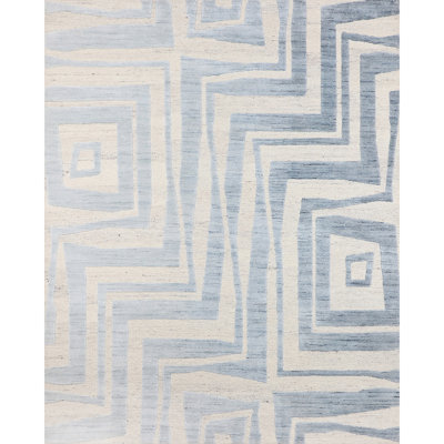 Tapis bleu / ivoire de haute qualité noué à la main