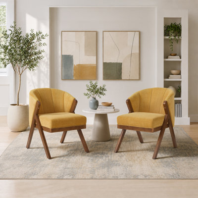 Upholstered Accent Chair With Y‑Shaped Wooden Legs (Set Of 2)